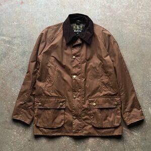 Barbour Ashby Waxed Jacket Brown XL Wax Corduroy Collar Authentic Tartan Lined